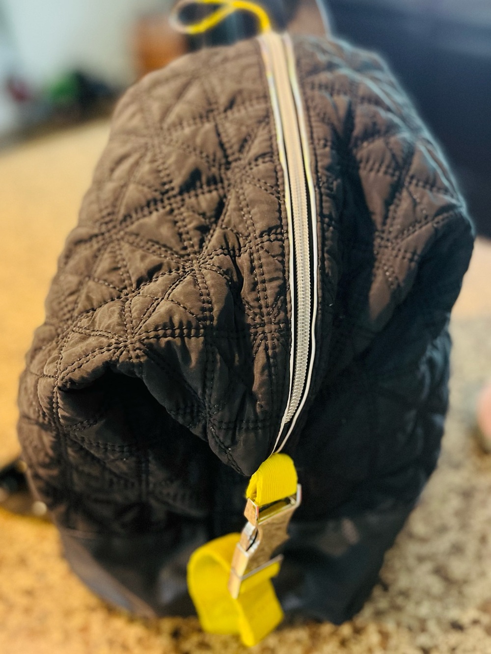 Fiorelli Quilted Black Women's Backpack with Yellow Accent Strap